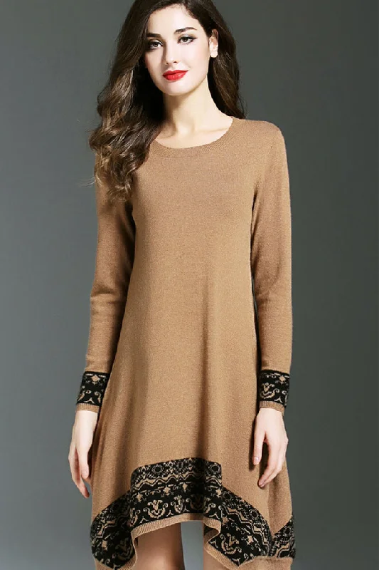 Long Sleeve Asymmetrical Hem Sweater Dress Modern Contemporary Chic