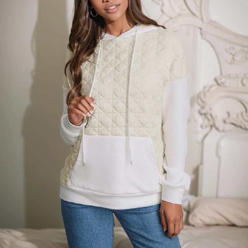 Fall 2024 New Arrival Color Stitching Hoodie Women European and American Leisure All-Matching Drawstring Drop-Shoulder Long-Sleeve Pullover Tops Women Jewel Neck Pullover