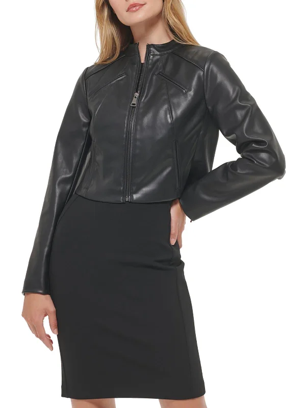 Womens Faux Leather Moto Motorcycle Jacket