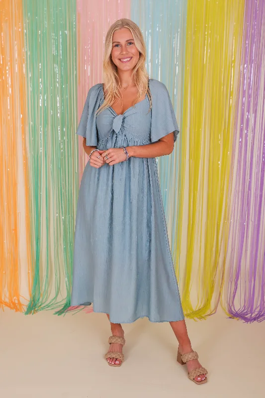 RESTOCK: Always A Delight Midi Dress-Chambray