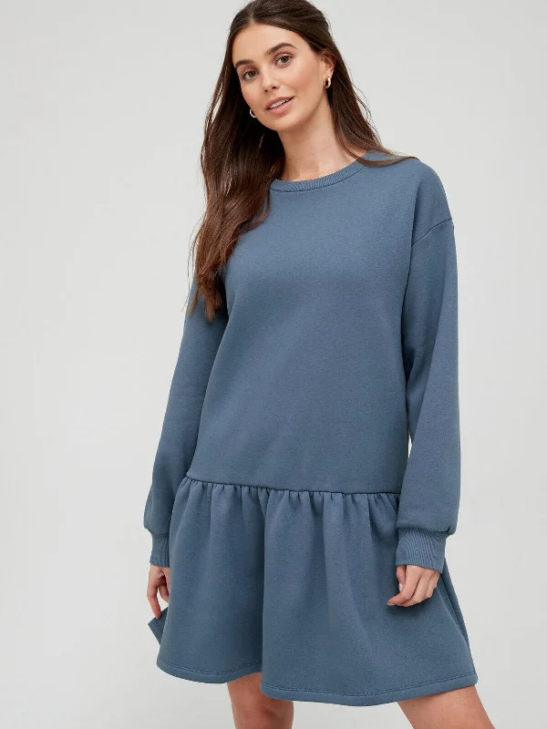 Frill Hem Sweater Dress - Blue. UK Size 10  **** V543