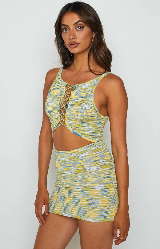 Georgie Yellow Lace Up Mini Dress