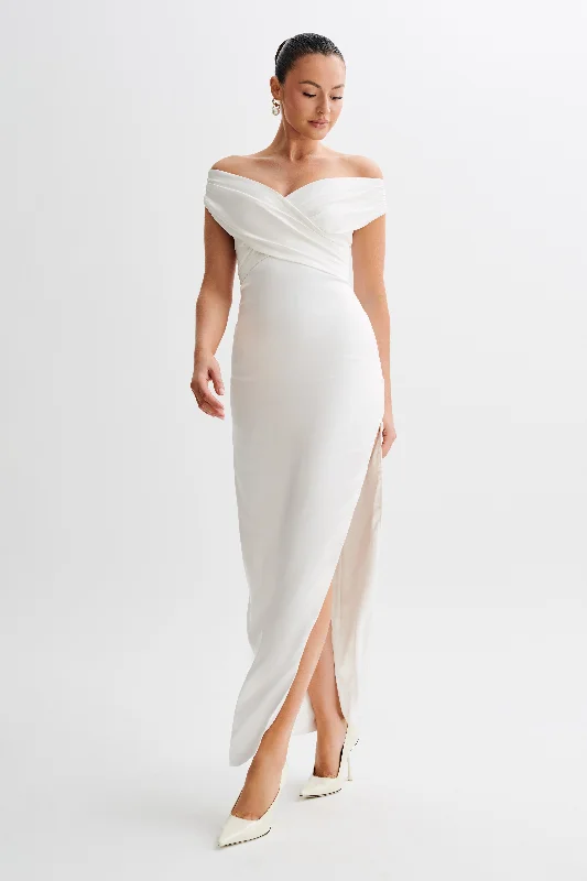 Harley Off Shoulder Satin Maxi Dress - Ivory