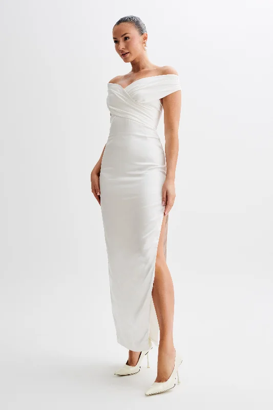 Harley Off Shoulder Satin Maxi Dress - Ivory