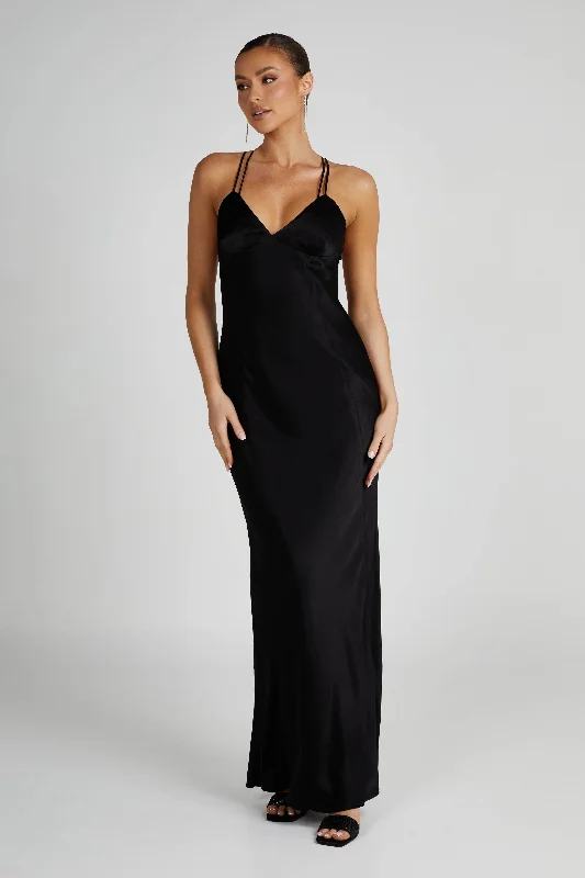 Makari Satin Maxi Dress - Black