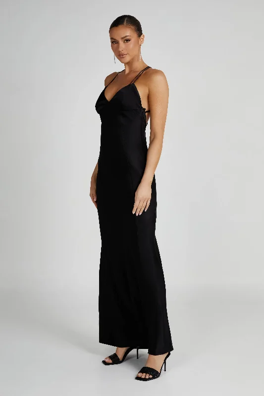 Makari Satin Maxi Dress - Black