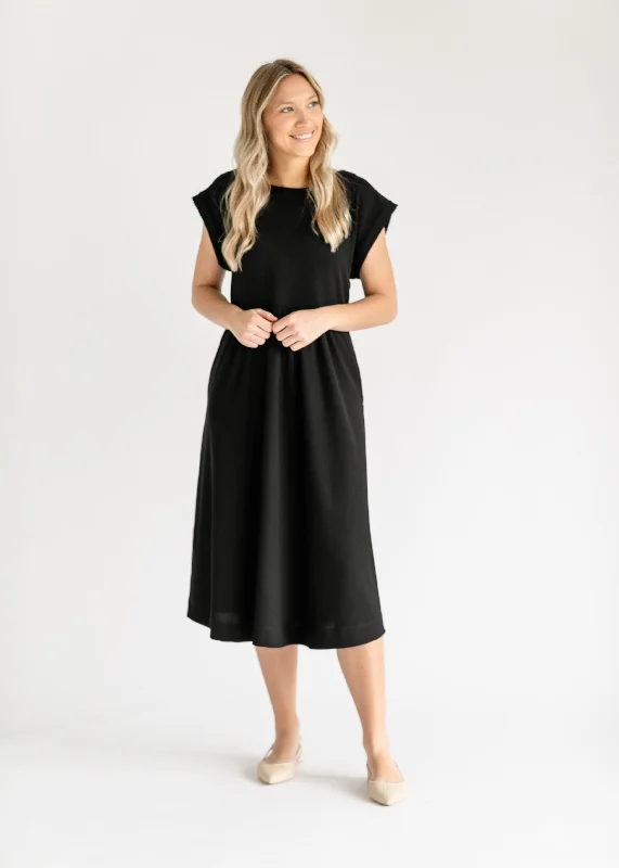 Olivia A-line Solid Midi Dress