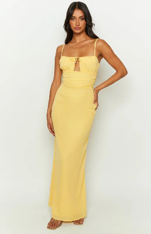 Yitra Yellow Chiffon Maxi Dress