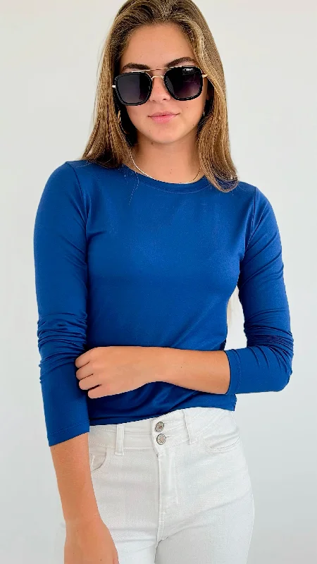 Brushed Microfiber Long Sleeve Neck Tee - Lt. Navy