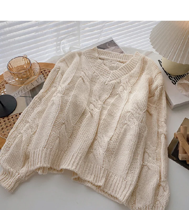 Long sleeve solid V-Neck Sweater is thin, gentle and versatile top  6729