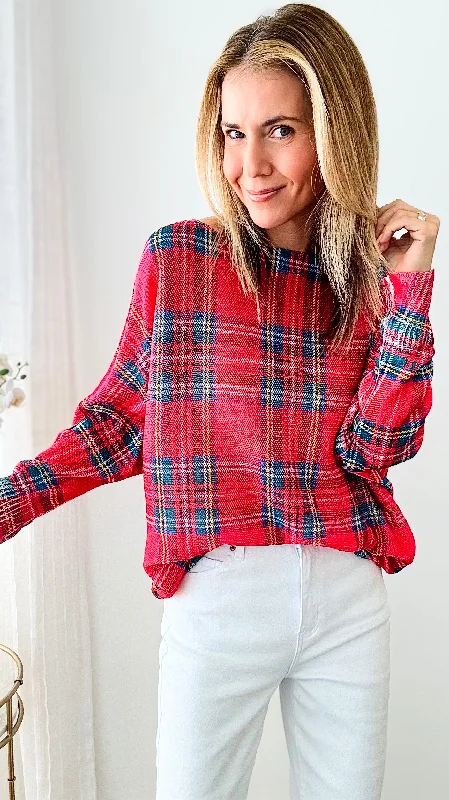 St Tropez Festive Plaid Italian Knit Sweater