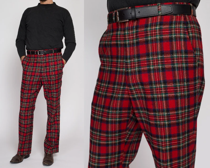 33"" Waist 70s Red Plaid Wool Trousers