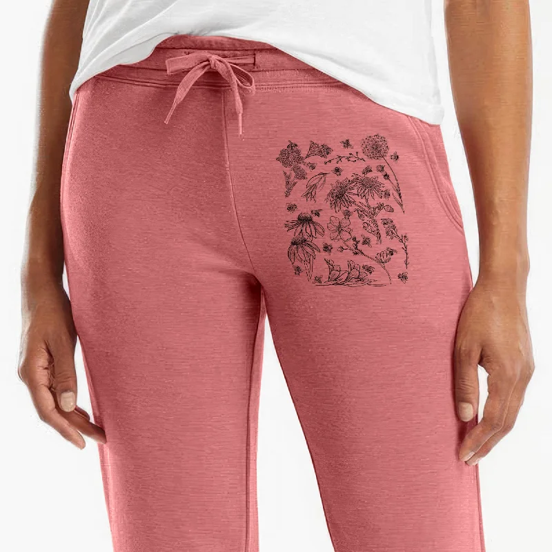 Bees & Blooms - Honeybees with Wildflowers - Women's Cali Wave Jogger Sweatpants