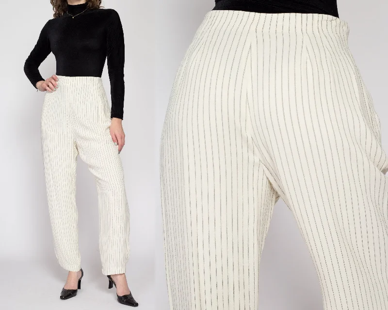 Med-Lrg 90s White & Black Pinstripe Trousers 30""