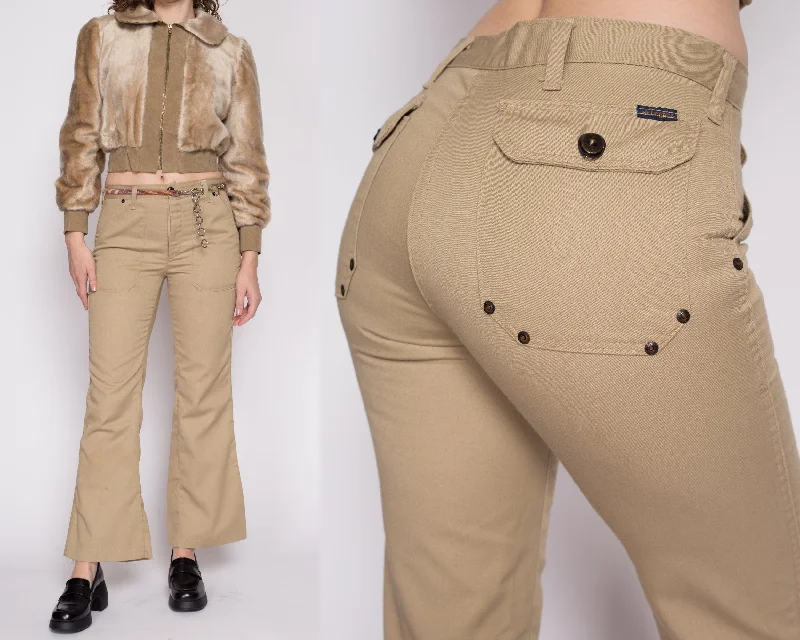 Small 70s Khaki Hip Hugger Rivet Flares