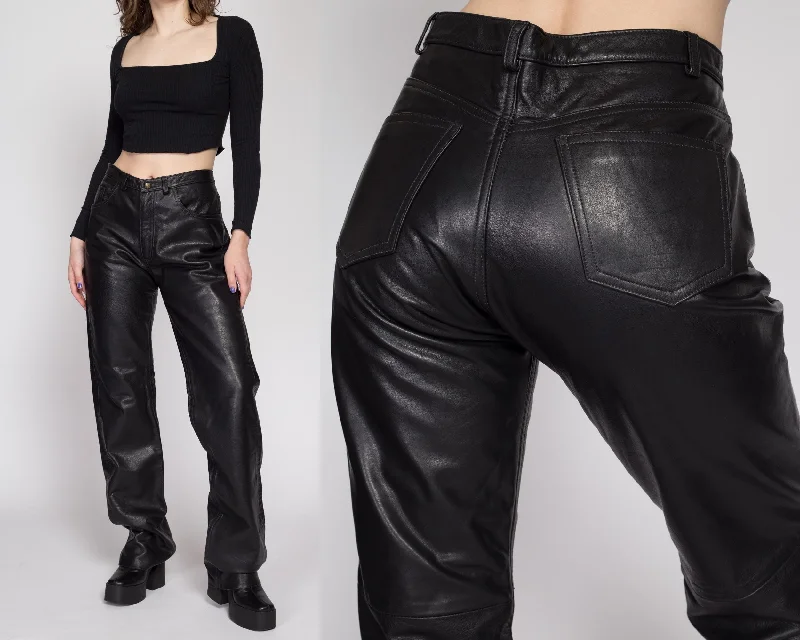 XL 90s Black Leather High Waisted Trousers