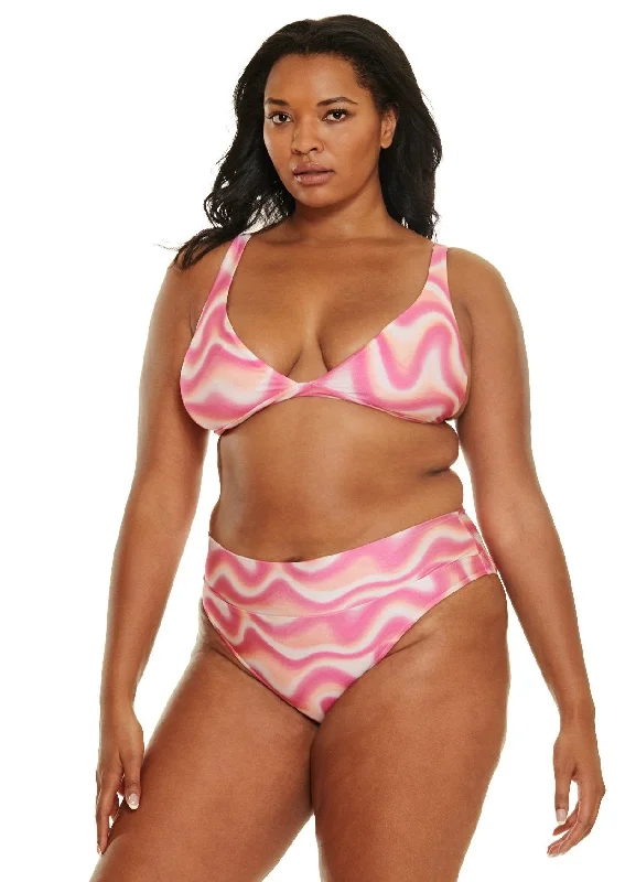 Hermosa High Apex Banded Bikini Top - Retrowave Print