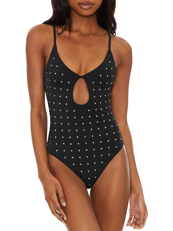 Priscilla Womens Rhinestone Keyhole One-Piece Swimsuit