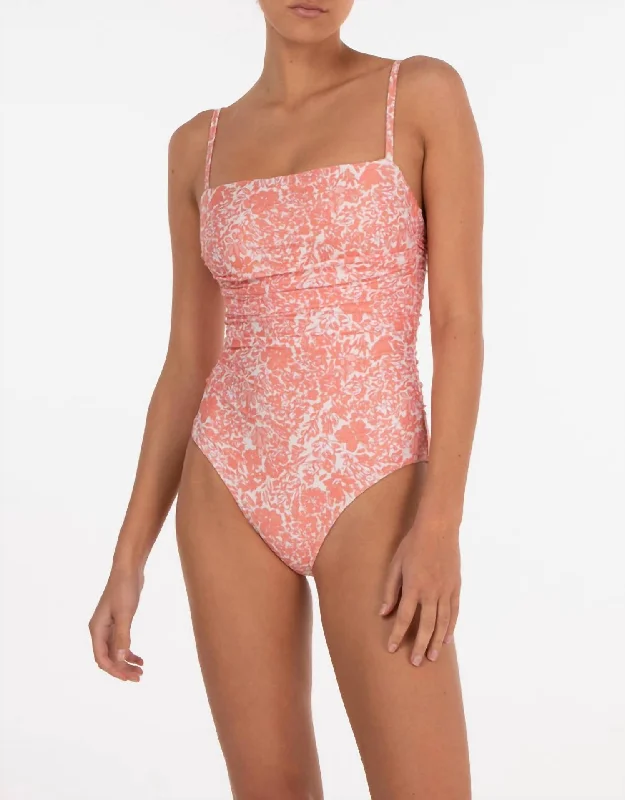 Ruched One Piece Swimsuit In Carnation Pink Floral