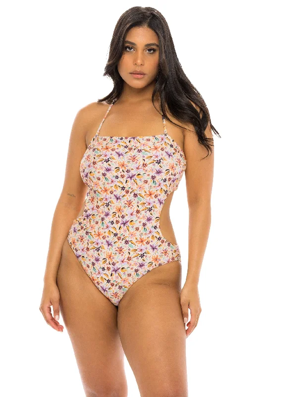 Tokyo Strapless Cut Out One Piece Swimsuit - Cactus Bloom Print