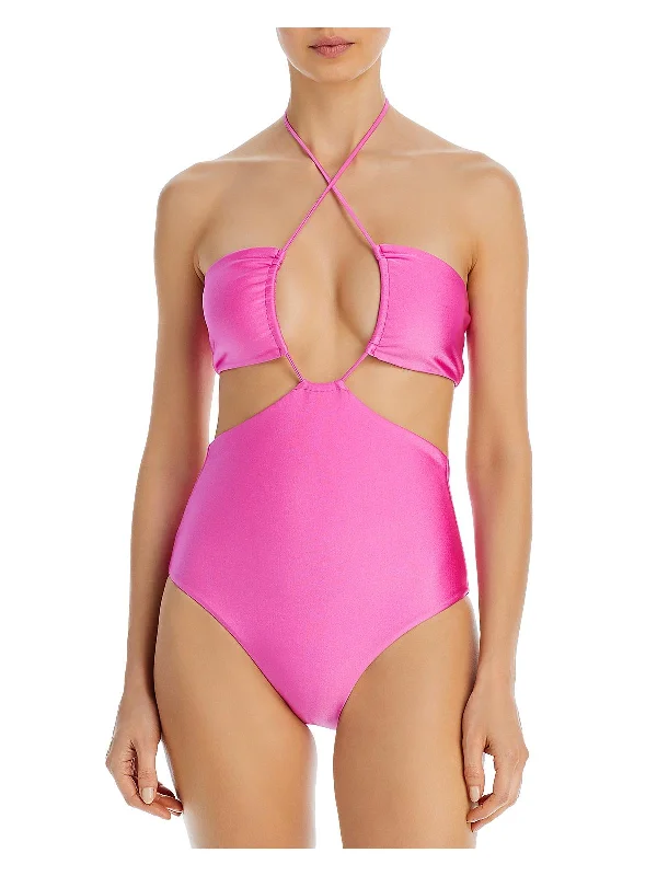 Womens Cut-Out Nylon One-Piece Swimsuit