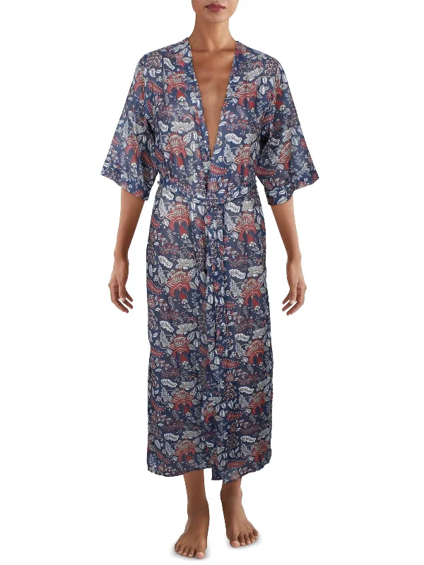 Womens Floral Tie Front Cover-Up