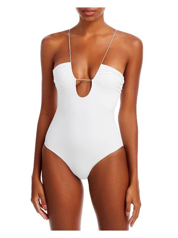 Womens Solid Nylon One-Piece Swimsuit