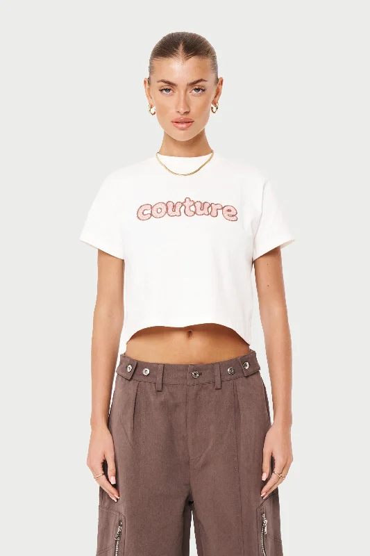 CHAIN STITCH CROPPED T-SHIRT - OFF WHITE