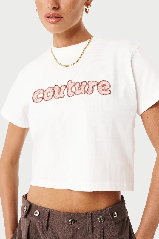 CHAIN STITCH CROPPED T-SHIRT - OFF WHITE