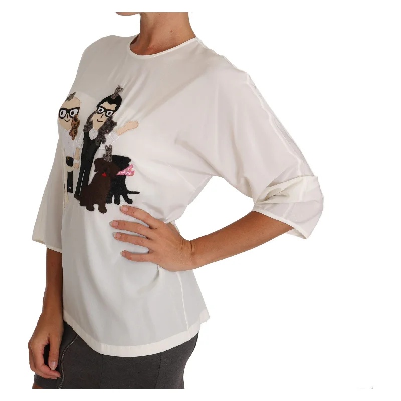 Dolce & Gabbana Chic Figure Family Applique Silk Top