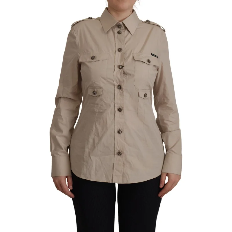 Dolce & Gabbana Elegant Beige Cotton Long Sleeve Shirt