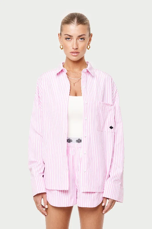 EMBLEM STRIPE OVERSIZED SHIRT - PINK