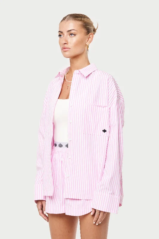 EMBLEM STRIPE OVERSIZED SHIRT - PINK