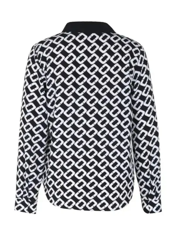 Women’s new V-lapel printed long-sleeved shirt