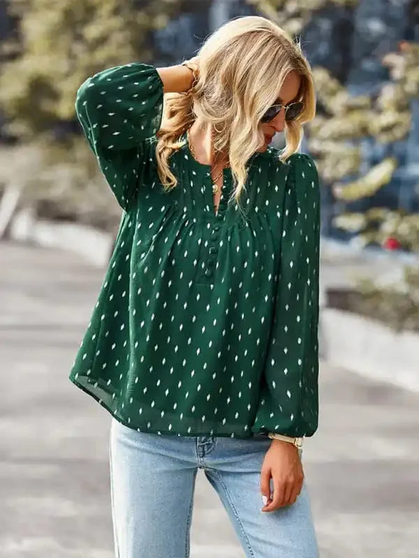 Women’s Printed Long Sleeve Single -Breasted Top