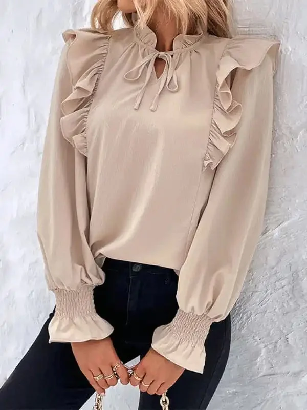 women’s ruffled tie long sleeve blouse