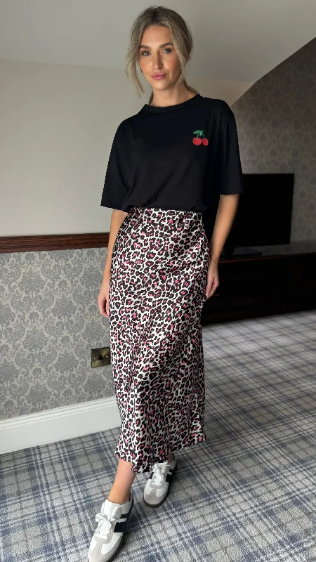 Jackie Pink Leopard Printed Midi Skirt