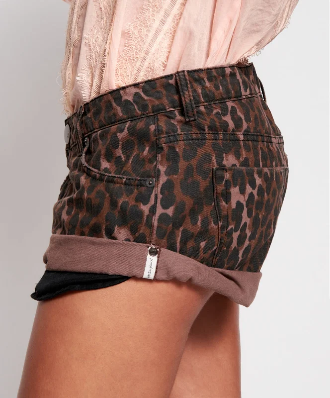 One Teaspoon WOMENS BRONZE LEOPARD BANDITS DENIM SHORTS