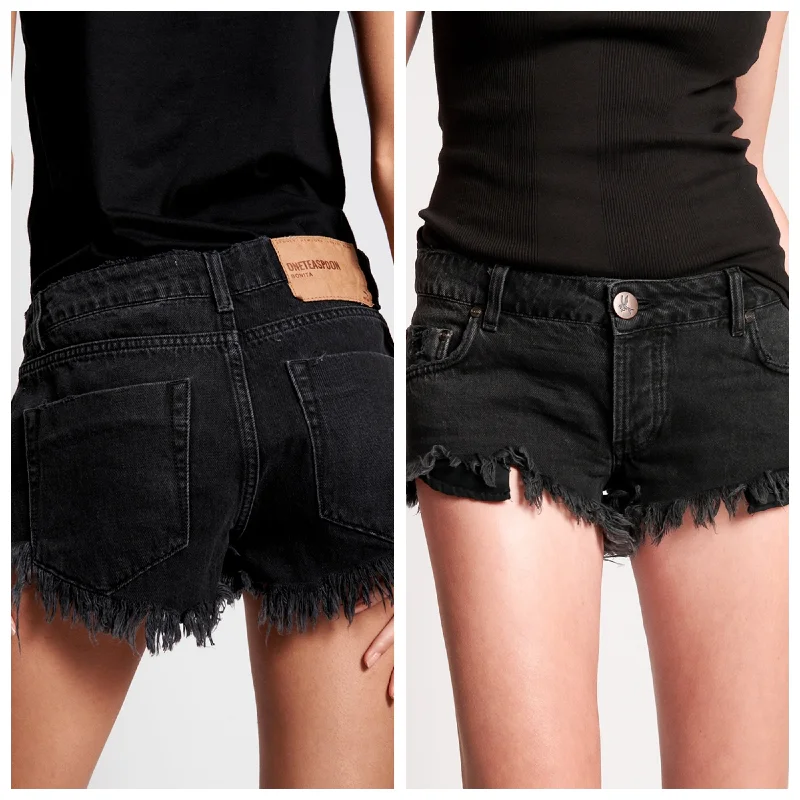 OneTeaspoon Womens Worn Black Bonitas Low Waist Denim Shorts - Worn Black