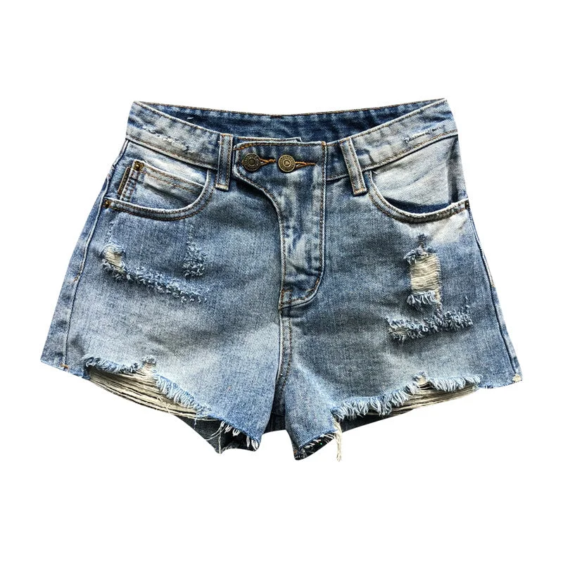 OUDINA Korean Ripped Denim Shorts For Women Bale Casual Slim Hot Pants Women Hole Denim Shorts