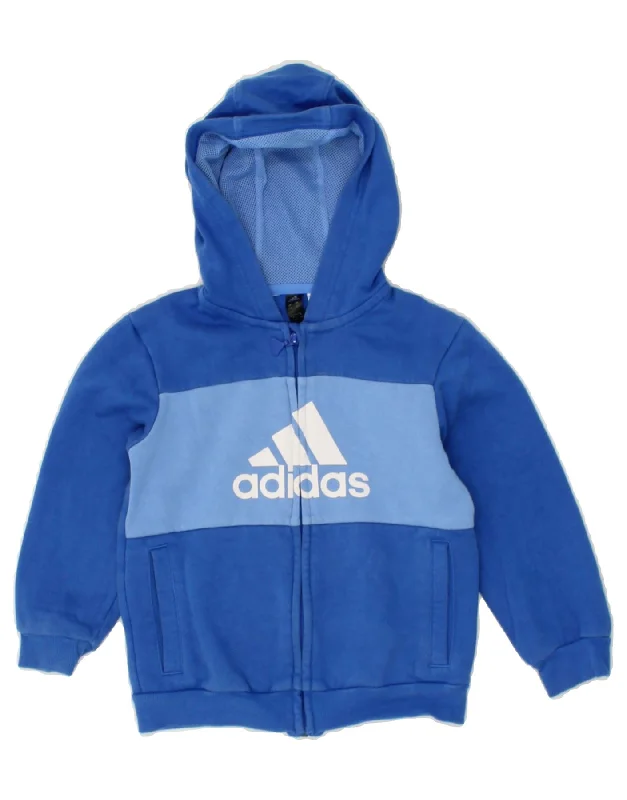 ADIDAS Boys Graphic Zip Hoodie Sweater 3-4 Years Blue Colourblock Cotton