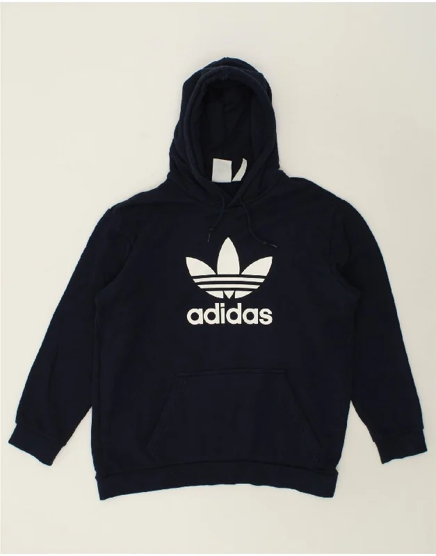 ADIDAS Mens Graphic Hoodie Jumper Large Navy Blue Cotton