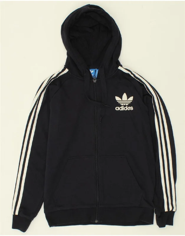 ADIDAS Mens Zip Hoodie Sweater Medium Navy Blue Cotton