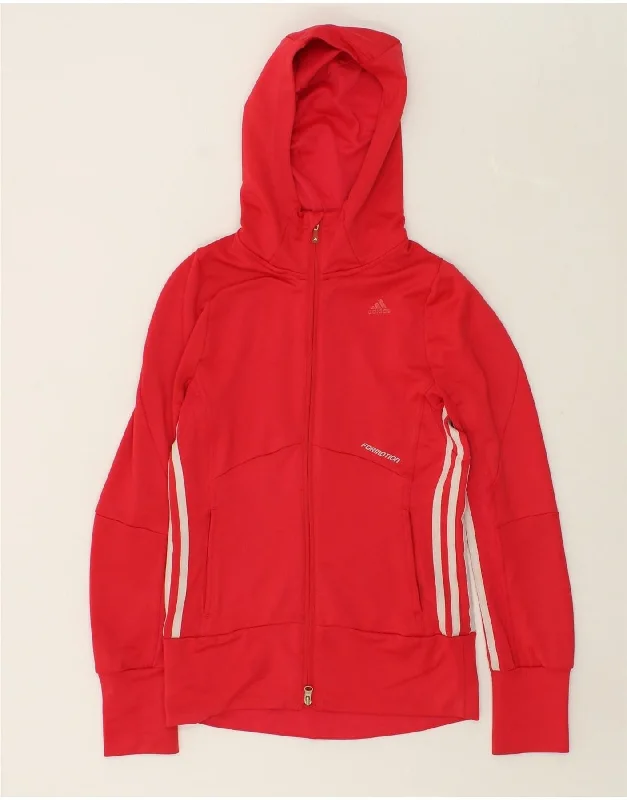 ADIDAS Womens Zip Hoodie Sweater UK 8  Small  Red Polyester