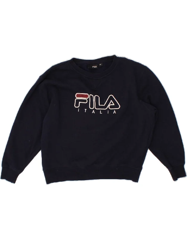 FILA Girls Graphic Sweatshirt Jumper 10-11 Years Medium Navy Blue Cotton