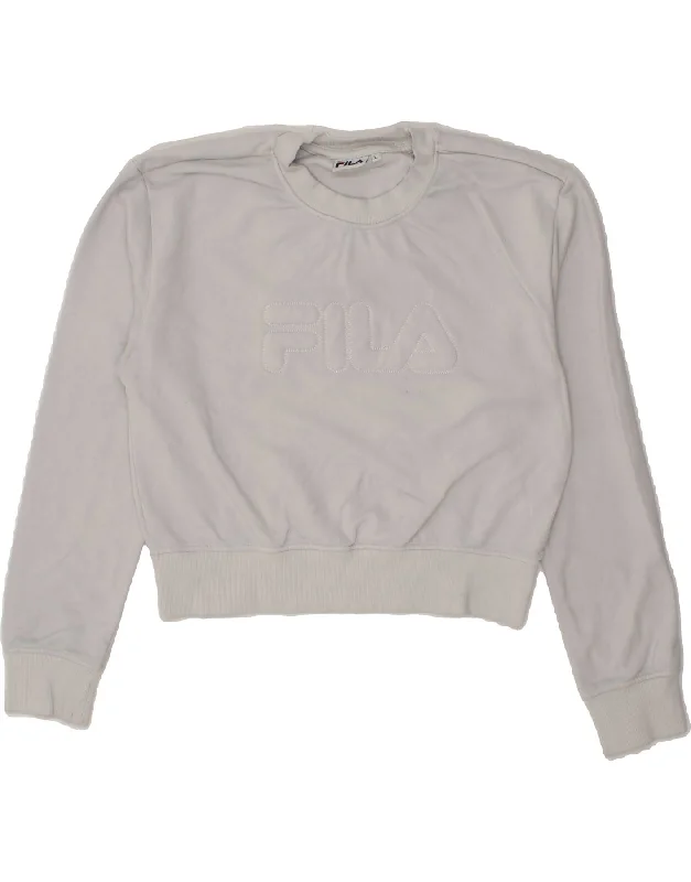 FILA Womens Crop Graphic Sweatshirt Jumper UK 14 Large Grey Cotton