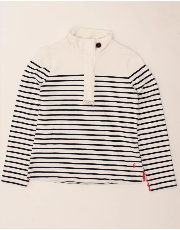 JOULES Womens Zip Neck Sweatshirt Jumper UK 12 Medium White Striped Cotton