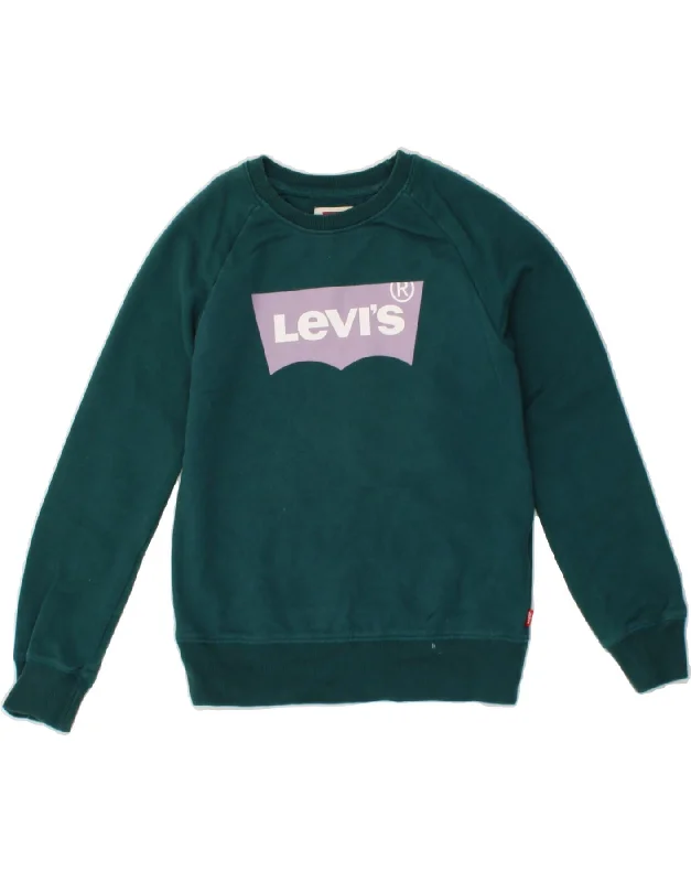 LEVI'S Boys Graphic Sweatshirt Jumper 10-11 Years Green Cotton