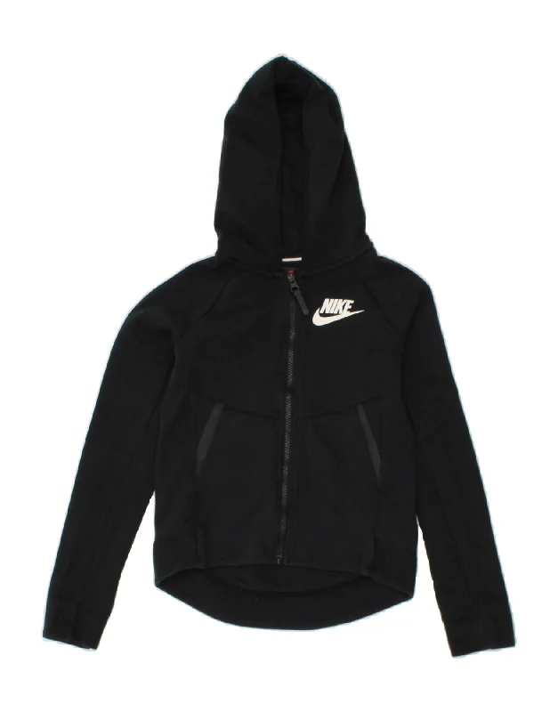 NIKE Boys Zip Hoodie Sweater 8-9 Years Small  Black Cotton