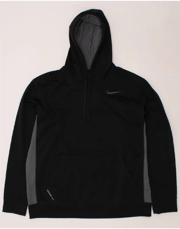 NIKE Mens Therma-Fit Zip Neck Hoodie Jumper XL Black Colourblock Polyester